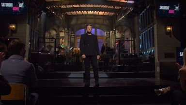 Elon Musk appears on stage at the start of Saturday Night Live. Pic: NBC/YouTube